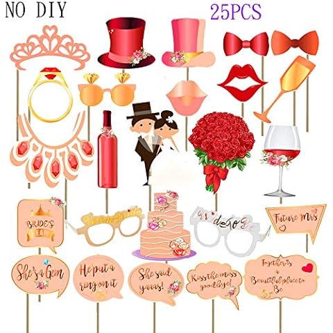 Wedding Hen Party Photo Booth Props, Attached Rose Gold Team Bridal Photo Booth Props, No DIY Photo Booth Props for Hen Night JGA Party (25pcs JGA Party) Cover