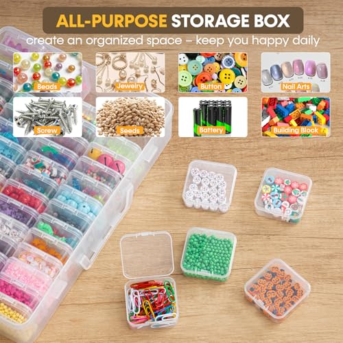 Image of Portable Bead Organizer, 120Pcs Small Clear Storage Boxes with Hinged Lid and Large Craft Case with Handle, Mini Plastic Containers for Jewelry Making Diamonds Arts Screws Seeds Small Parts