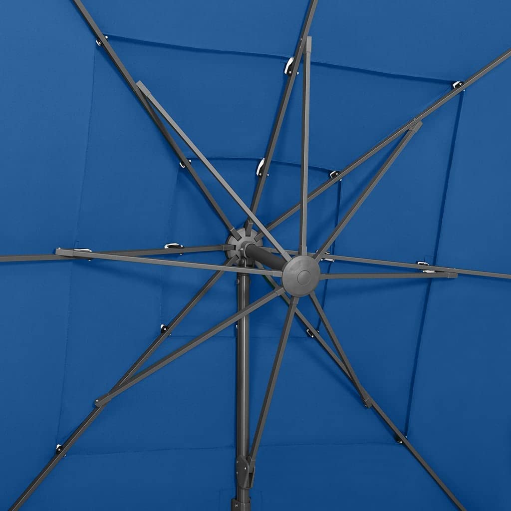 4-poziomowy parasol ogrodowy, lazurowy maszt aluminiowy powlekany proszkowo, poliester zapobiegający blaknięciu, składana korba na patio taras