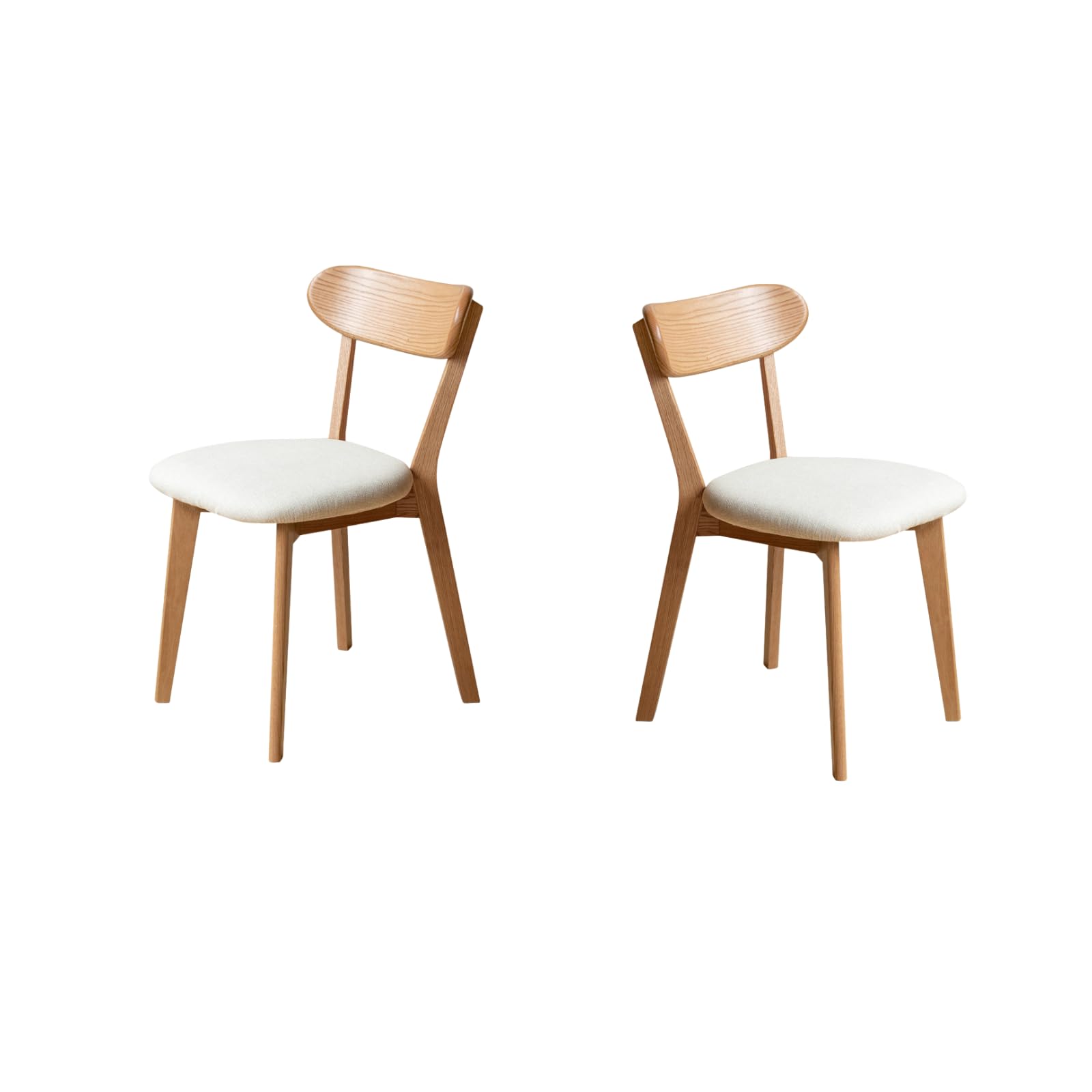 100% solid wood upholstered dining chairs, mid century modern oak dining chairs with curved back design with butterfly wing shape for kitchen, dining room, restaurant (2pk, log color-beige cushion)