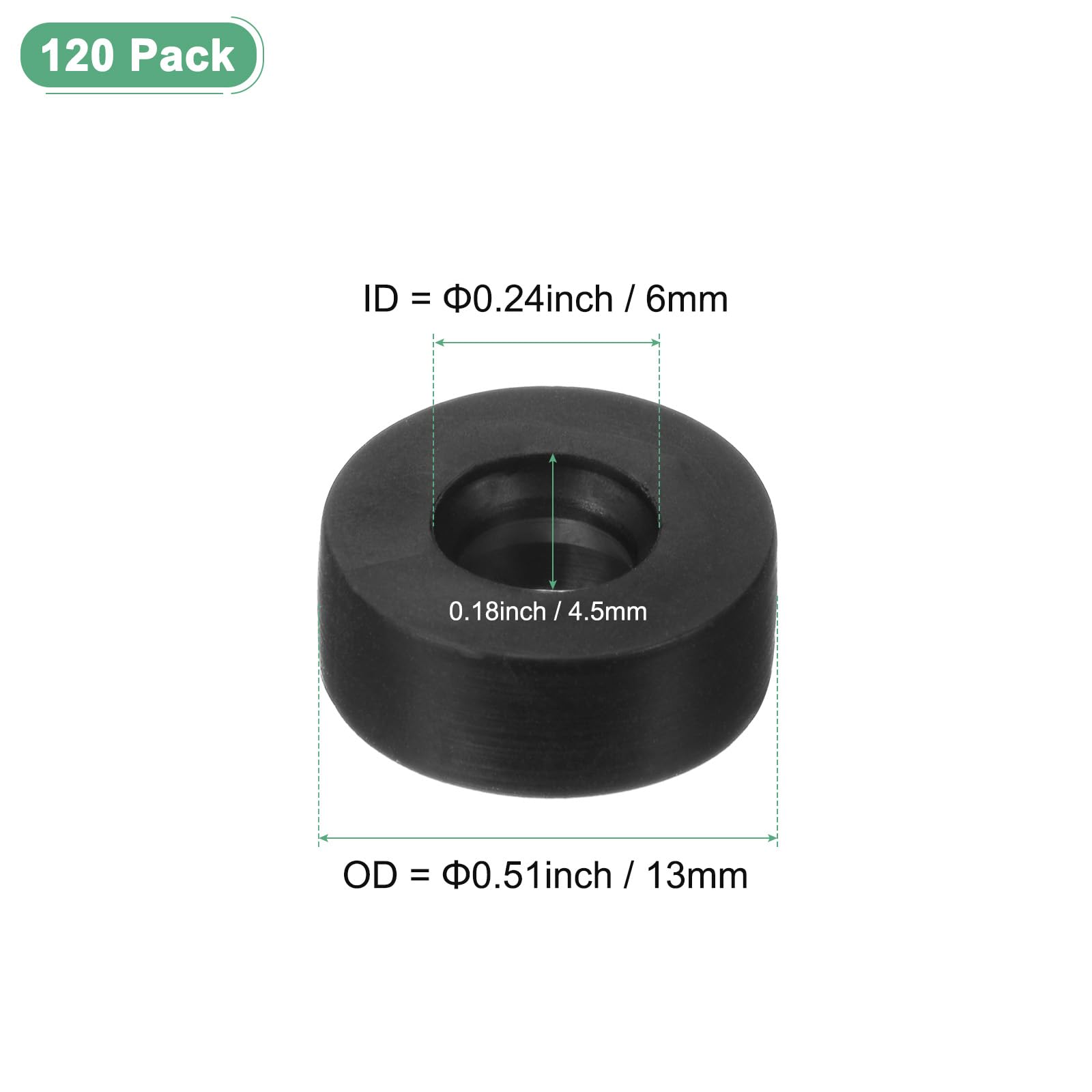 M METERXITY 120-Pack M6 Black Rubber Washer Assorted Kit, 6mm ID 13mm OD 4.5mm Thickness Rubber Flat Washer - Image 3