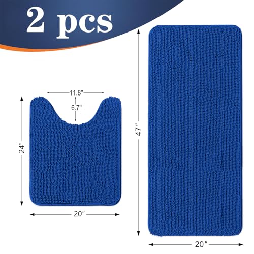 Image of OLANLY Bathroom Rugs Sets 2 Piece, Soft Absorbent Chenille Bath Mats and U-Shaped Contour Toilet Mat Area Rug Set, Machine Washable Bath Carpet, Home Decor Accessories(47 inchx20 inch+24 inchx20 inch, Royal Blue)