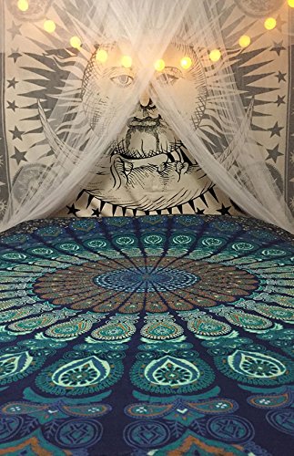 Handicrunch Mooi Blauwe Pauw Mandala Tapestry Door Kanti Ontwerp - Een Perfect Hippie, Boheemse, Indiase, Boho, Dorm, Hippy, Psychedelische, Muur Ophanging.