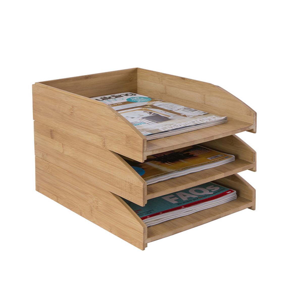 Ablagefächer Stapelbar Holz 2er Set Briefablage Zeitschriften Ordner Post Schreibtisch Organizer Büro Natur