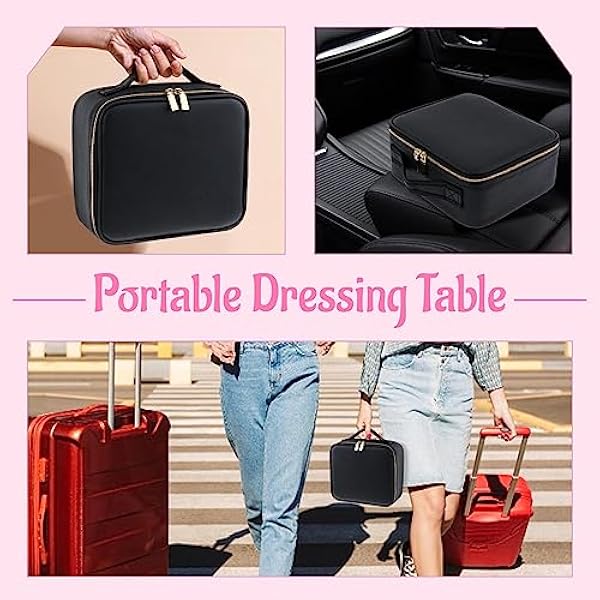 perfk Organizer per borsa per trucchi con specchio illuminato Accessori per pennelli per trucco portatili e custodia per attrezzi Versatile antiurto Leggero, Nero