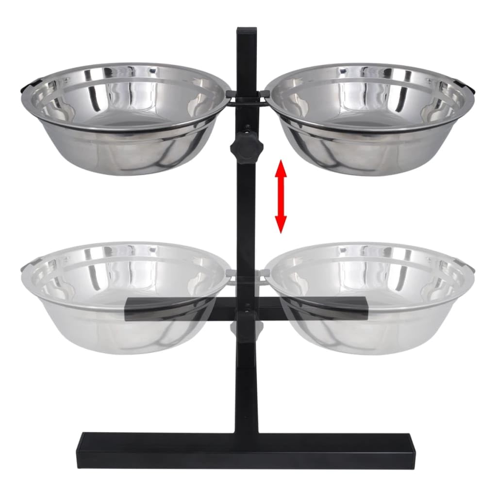 Comedero regulable en altura con 2 cuencos de acero inoxidable de 4,1 L, soporte en H estable de tubo de acero para comedero y dispensador de agua, ideal para vivienda, cocina, viajes y
