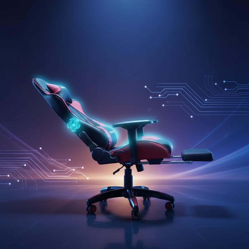 Image of Adcom Mutant Pro Adjustable Gaming Chair, PU Leather, 180 Recline, Ergonomic Neck & Lumbar Support, 4D Armrests with Footrest (Black & Red)