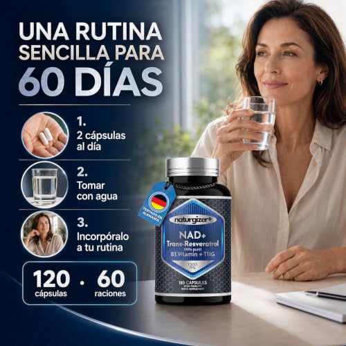 Miniatura 8 de Nad Nad Con Trans-Resveratrol, Niacinamida Y Betaína Tmg Advanced Complex 4 1 De Alta Pureza Con Tecnología Liposomal 120 Cápsulas Naturgizer