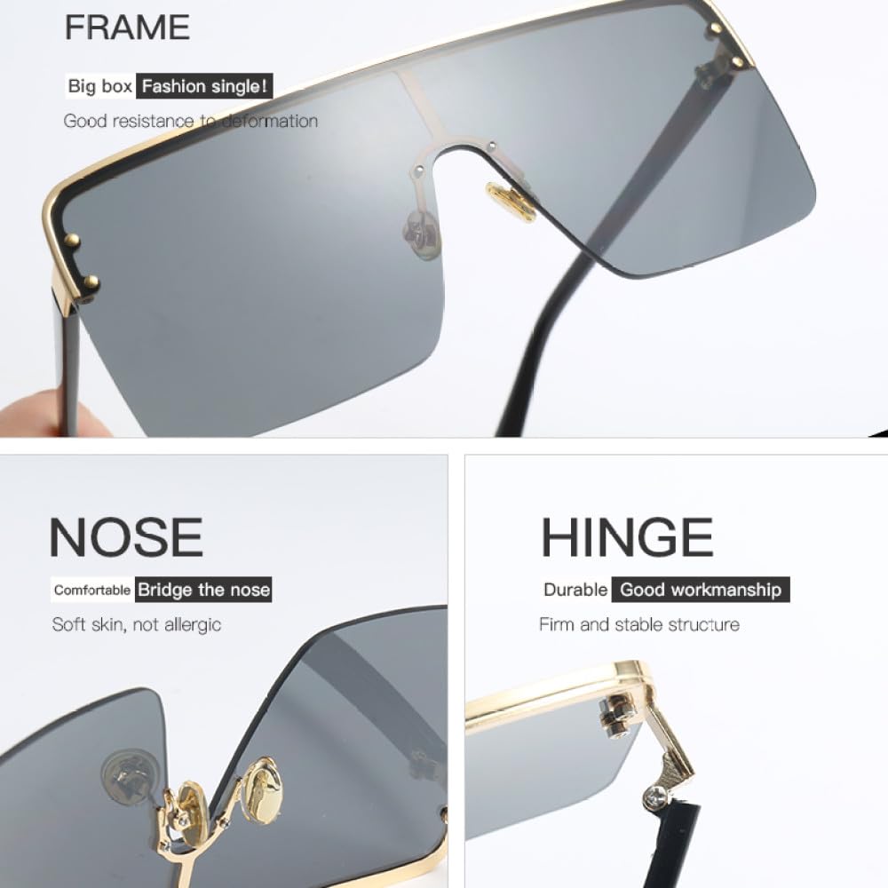 Gafas de sol Vintage cuadradas grandes de aleación para mujer, gafas de sol de lujo, gafas de sol negras de gran tamaño, únicas UV400