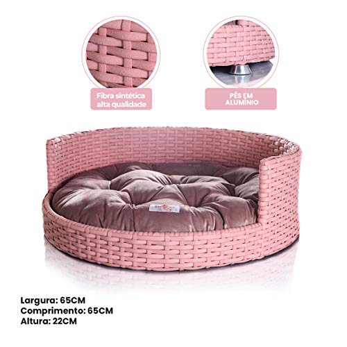 Cama Cachorro/Gato Médio Fibra Sintética Redonda 65x65 Artesanal Throne Veludo Rosa - BedFurPets