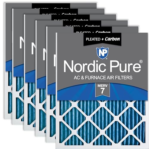 Image of Nordic Pure 20x20x1 Pleated MERV 7 Plus Carbon Air Filters 6 Pack | Actual Size: 19 1 /2 x 19 1 /2 x 3 /4 Made in USA, Standard HVAC Filtration, Pet & Household Odor Control