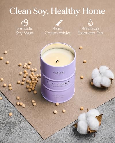 Image of M&SENSE Lilac Blossom Soy Candles for Home Scented, 11.3oz 70 Hour Long Burning Aromatherapy Candle for Stress Relief Meditation Yoga Relaxing SPA, Housewarming Gifts for Women