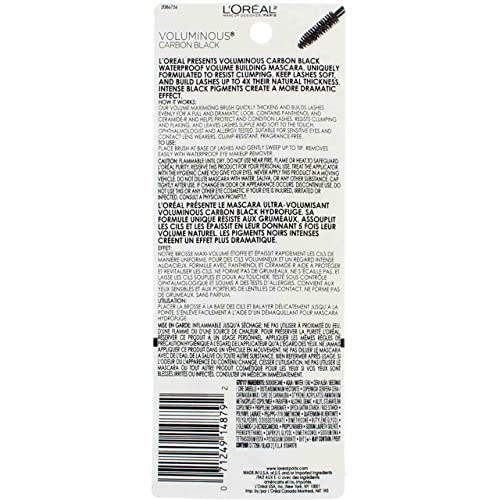 L'Oreal Voluminous Waterproof Volume Building Mascara, Carbon Black [395] 0.23 oz (Pack of 7)