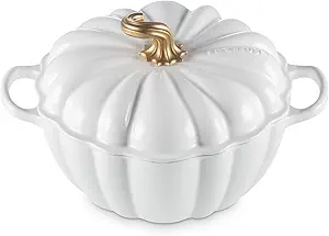 Le Creuset Enameled Cast Iron Figural Pumpkin Cocotte, 4 qt., White with Copper Figural Knob