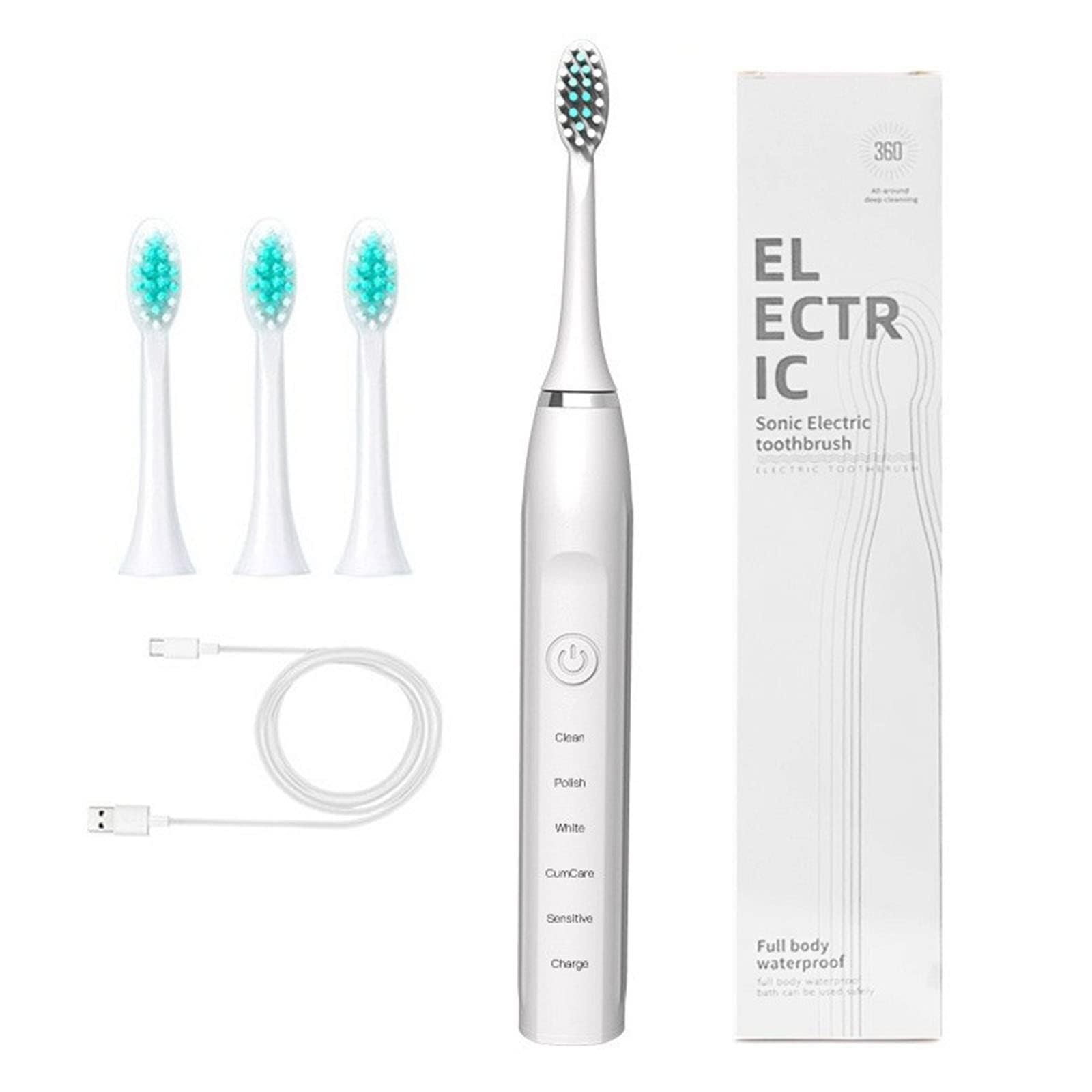Sonic Electric Toothbrush, Whitening Toothbrush with 3 Brush Heads, Rechargeable Toothbrush with 5 Cleaning Modes, Waterproof Electric Tooth Brushes for Adults and Kids