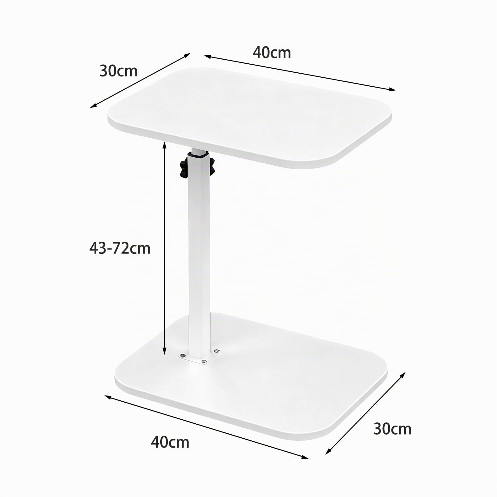 LANTUS Table de lit Mobile, Table d'appoint,Support PC pour Salon Bureau Chambre, Freins pour Stabilisation, Réglage Facile, 40 x 30 x 80 cm - Forme en C - Blanc