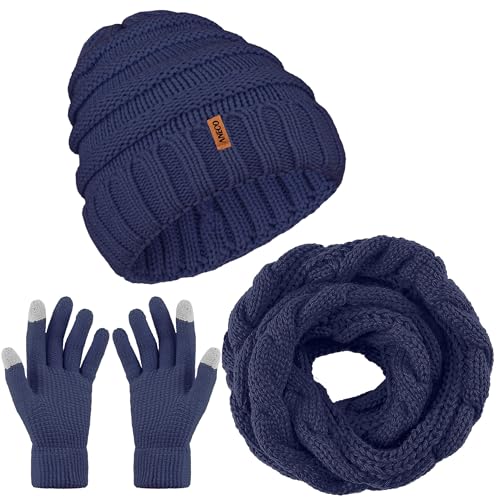 Aneco Winter Warm Knitted Scarf Beanie Hat and Gloves Set Men & Women's Soft Stretch Hat Scarf and Mitten Set