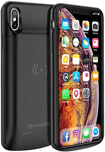 NEWDERY Upgraded iPhone Xs Max Battery Case Qi Wireless Charging, 6000mAh Extended Rechargeable Charger Case Compatible iPhone Xs Max (Black)