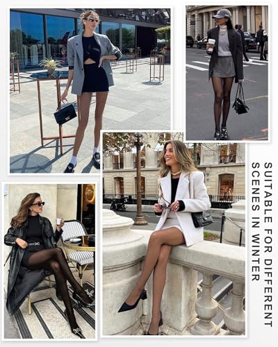 HONGTEYA 2 Pairs Fleece Lined Tights Women - Warm Sheer Pantyhose Fake Translucent Tights Winter Thermal Leggings4