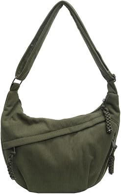 Hobo Bag for Women Men Crescent Shoulder Bag Retro Nylon Canvas Crossbody Bag Slouchy Corduroy Dumpling Bag Purse