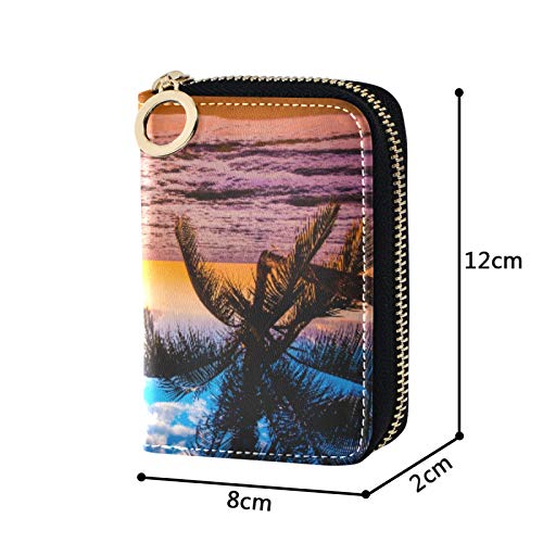 susiyo Credit Card Wallet Palm Tree Sunset On Beach Zipper Business Card Holder for Women Compact Card Holder Zipper Purse4
