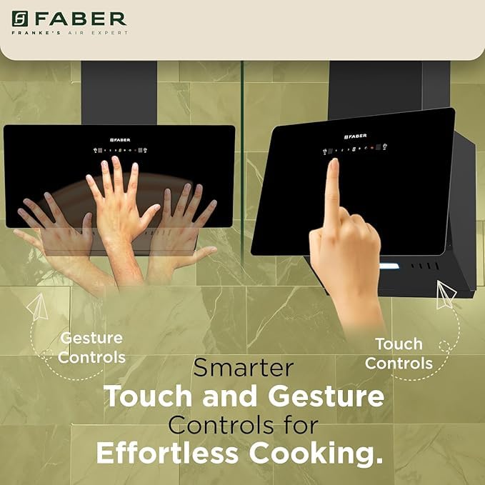 Image of Faber Hood Trendy 90cm 1500 m /hr BLDC Autoclean Slant Shape Chimney | Built In Oil Collector | Touch & Gesture Control | 12Yr Motor,2Yr Comprehensive Warranty by Faber | TRENDY IN BLDC HCSCFL BK 90