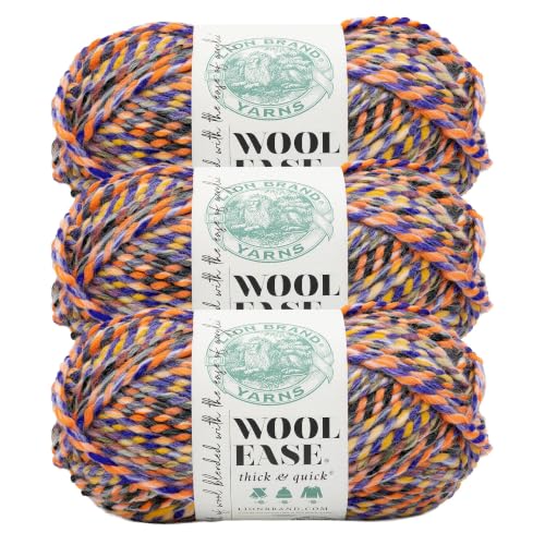 Image of Lion Brand Yarn, Wool-Ease Thick & Quick Twilight Ember, Multicolor, 3 Pack | Super Bulky Wool Acrylic Blend Fiber for Soft Hats, Sweaters, Chunky Blankets, Yarn for Crochet, Knitting, Crafts, Weaving