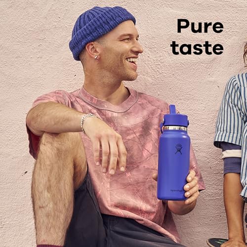 Image of Hydro Flask Water Bottle - Insulated Stainless Steel - Wide Mouth Flex Straw Lid, Non Spill, Leakproof and Refillable in 32 Oz Supernova Purple