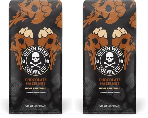 Image of DEATH WISH COFFEE - Chocolate Hazelnut Ground Coffee, Fair Trade (14 oz) (Pack of 2)