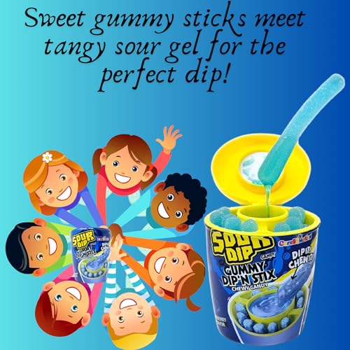 Image of CandiExotics Sour Juicy Dip Gummy Candy Dip'N Stix Combo - Strawberry & Blueberry Flavors, 2 x 96 g Cups - Sweet & Sour Vegan Gummies with Dip