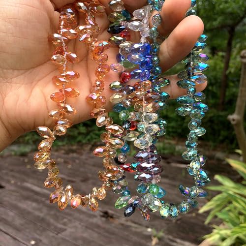 Image of 6x12mm Teardrop Glass Beads for Jewelry Making 300pcs Faceted Horizontal Hole Crystal Prism Beads Assortments Accessories for Pendants Necklaces Decoration Party Wedding with Cord