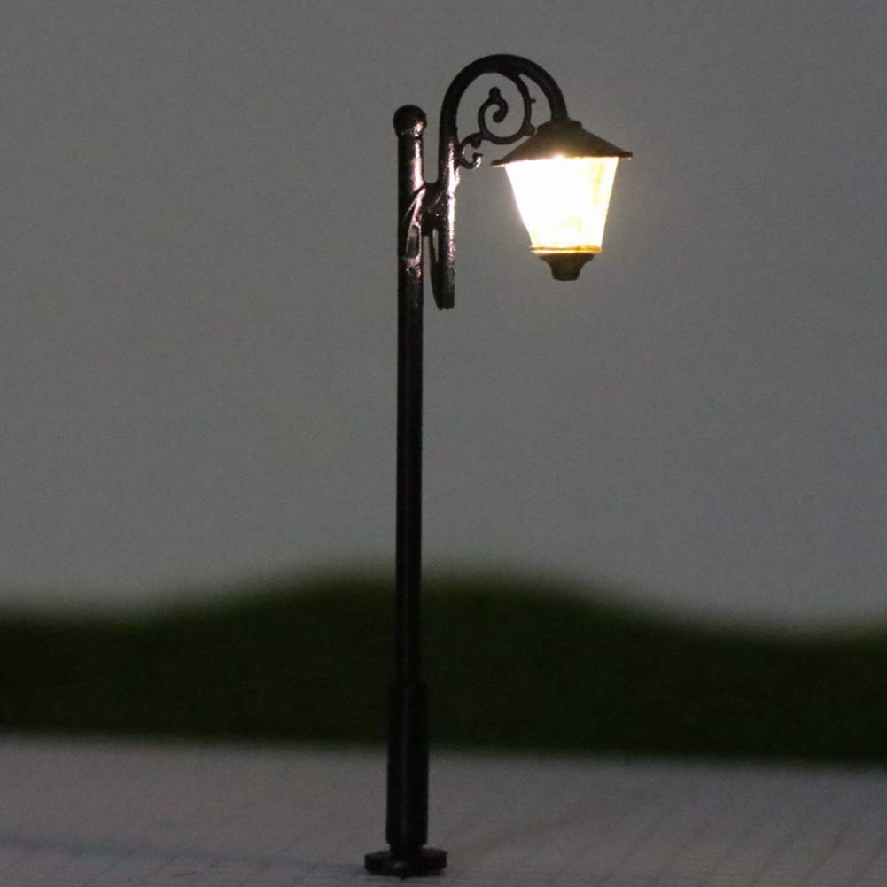 Evemodel 10 Stück Modell Spur N 1:160 Lampen warm weiß Beleuchtung Leuchte Straßenlampen Modellbau Dekor