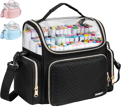 ZIOZERTT Estojo Organizador De Marcadores Grande Com Suporte De Marcadores De Acrílico, Bolsa De Armazenamento De Marcadores De Viagem 2 Em 1, Organizador De Marcadores Para Pincéis, Lápis De Cor E