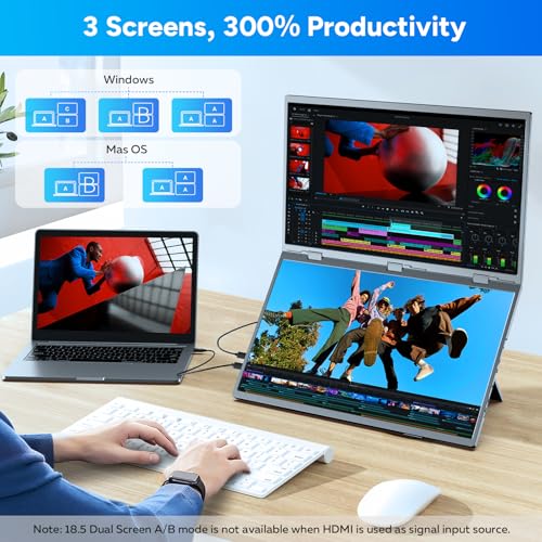 Image of COOLHOOD 18.5 Inch Portable Monitor for Laptop, 1080P FHD 100Hz 125% sRGB USB-C HDMI Travel Monitor for Laptop Mac PC, Portable Screen with Smart Cover, VESA Compatible