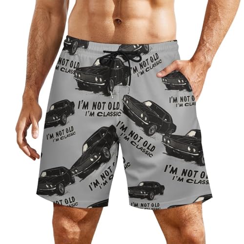 I'm Not Old I'm Classic Beach Shorts for Men Swim Trunks Quick Dry Swim Shorts with Compression Liner Pocket