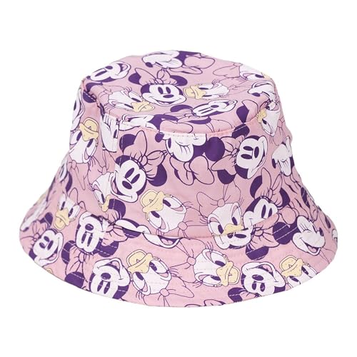 Gorro Infantil de Pescador de Minnie Mouse   Color Rosa   Medida de 52 cm   Gorro para Niña   Elaborado con 100% Algodón   Estampado de Minnie y Daisy   Producto Original Diseñado en España