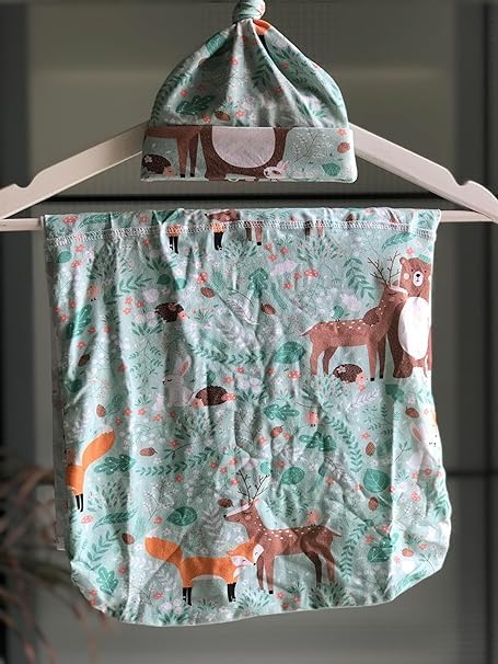 Women's Maternity Robe Baby Cap and Swaddle Set Long Sleeve Robes Mom and Baby Matching Hospital Delivery Outfits (Green Forest animal, M) - Image 5