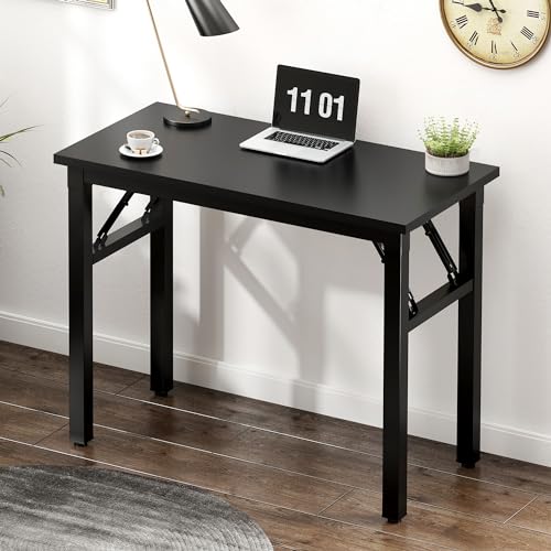 Image of Need 31.5 Inch Folding Computer Desk for Small Spaces, Black Study Foldable Writing Table for Home Office, Bedroom, Dorm Room & Student, No Assembly