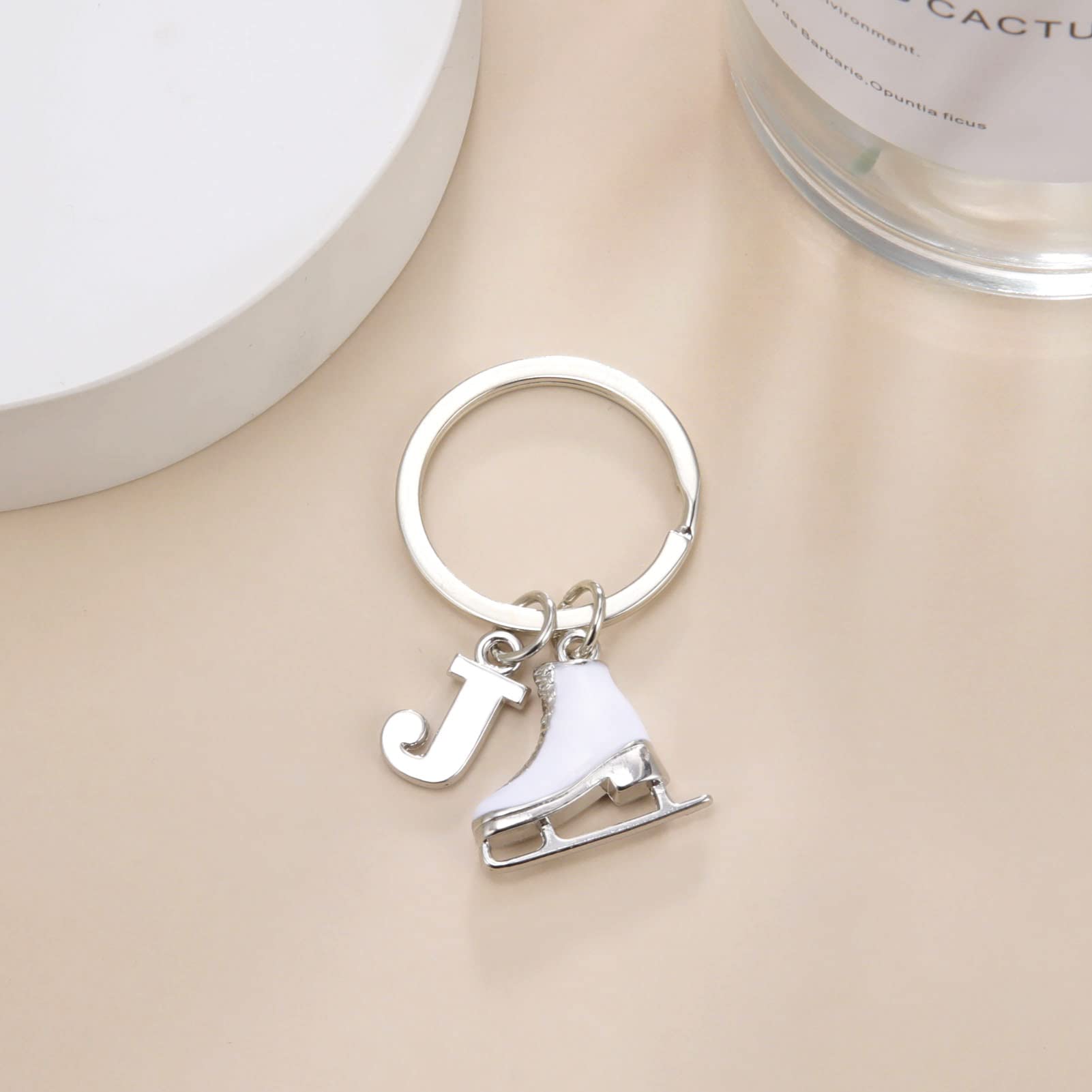 LIKGREAT Ice Skate Keychain Figure Skating Keychains Initial Ice Skating Charm Keyring Handbag Decoration, J, Medium - Image 2