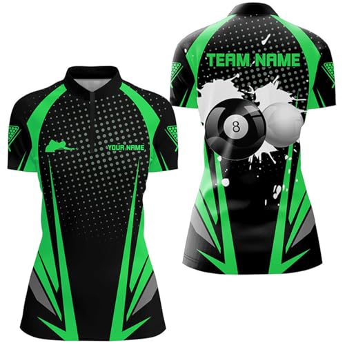 Personalized Paint Billiard Balls Black Green Quarter Zip Shirts for Women 8 Ball Billiards Jerseys V1090