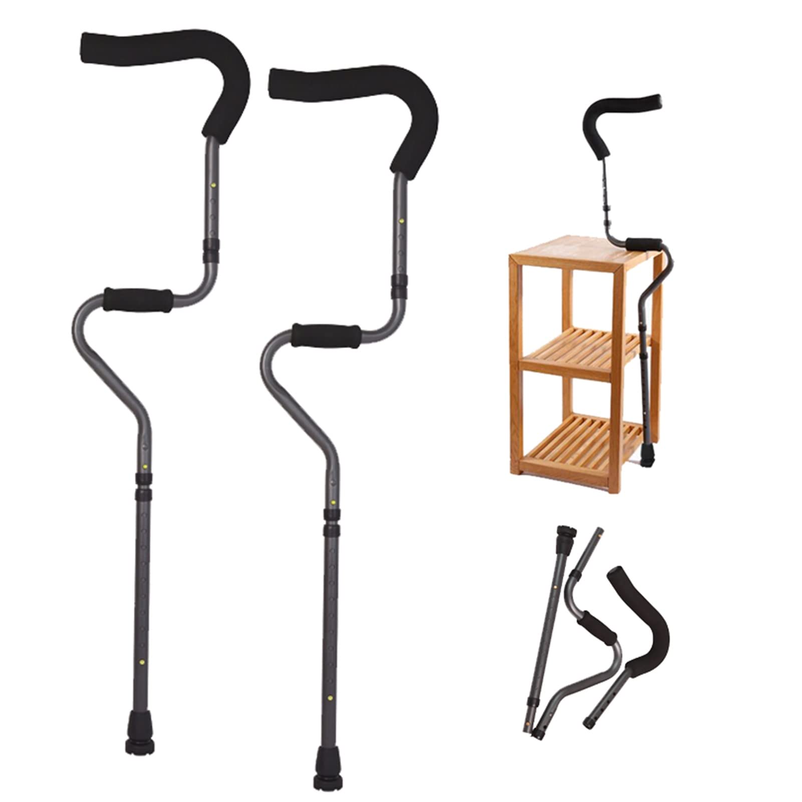 Stampelle Pieghevoli per Adulti da Viaggio, stampelle ergonomiche ascellari, stampelle in Alluminio Leggero Regolabili (1 Paio)