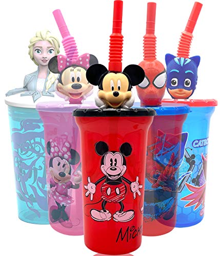 Disney Mickey Water Tumbler with 3D Character Head Straw Drinkware - Safe BPA free Bottles, Easy to Clean, Perfect Gifts for Kids Boys Girls Toddlers for Home Travel Goodies