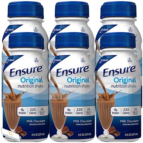 Ensure Original Milk Chocolate, Vanilla & Strawberry Flavors| Nutrition Shake With Fiber | Meal Replacement Shake to Boost Energy is Gluten Free | With BETRULIGHT Fridge Decal, 8 Fl OZ â Pack of 6 (Chocolate)
