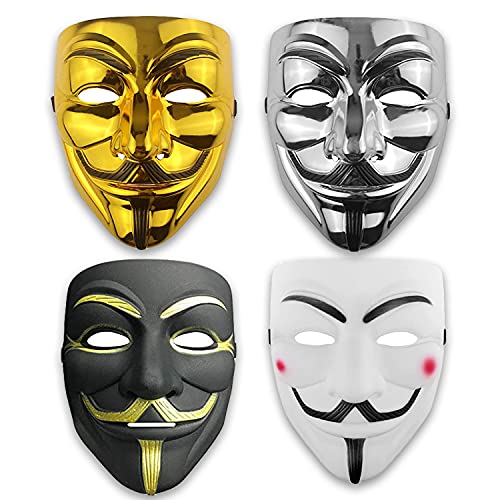 V for Vendetta Hacker Mask - Anonymous Guy Halloween Masks for Adults (4 Pack)