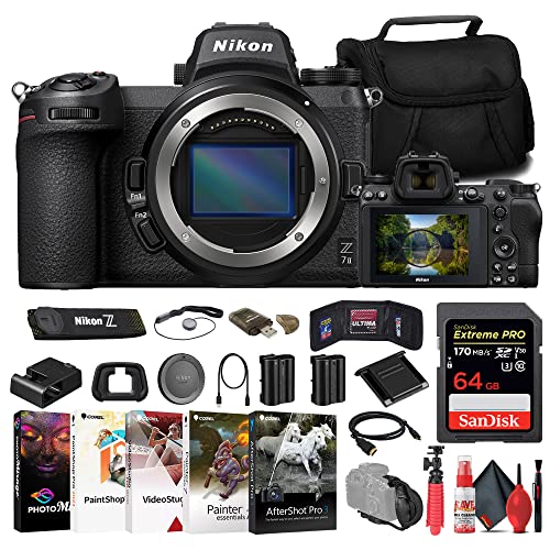 Nikon Z7 II Mirrorless Camera (1653) + 64GB Memory Card + Bag + EN-EL15c Battery + Charger + Card Reader + Corel Photo Software + Flex Tripod + HDMI Cable + Hand Strap + Memory Wallet + More (Renewed)