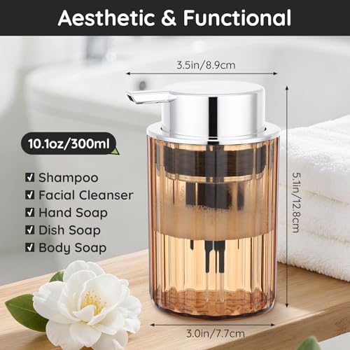 Image of Segbeauty 10oz Plastic Amber Foam Soap Dispenser for Kitchen Sink, 300ml Bathroom Foaming Countertop Soap Dispensers, Foam Pump Bottle Empty, Shaving Face Wash Liquid Pump Foamer Bottles Dispenser