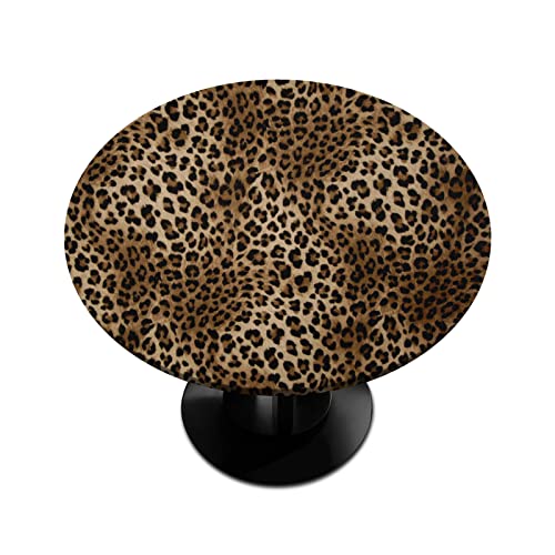 Leopard Print Round Tablecloth with Elastic Edge,Fashion Animal Print Fitted Table Cloth Waterproof Wipeable Round Table Cover for Dining Kitchen Party Indoor Outdoor Patio Table 45