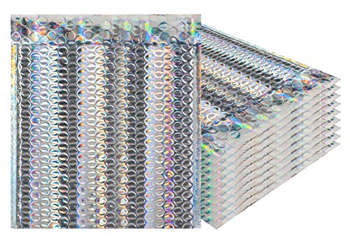 Bubble mailers 8.5 x 11 Padded envelopes 8 1/2 x 11 by Amiff. Pack of 5 Glamour Holographic Cushion envelopes. Exterior Size 9.75 x 11 (9 3/4 x 11). Colorful Design. Metallic. Holo. Mailing, Shipping