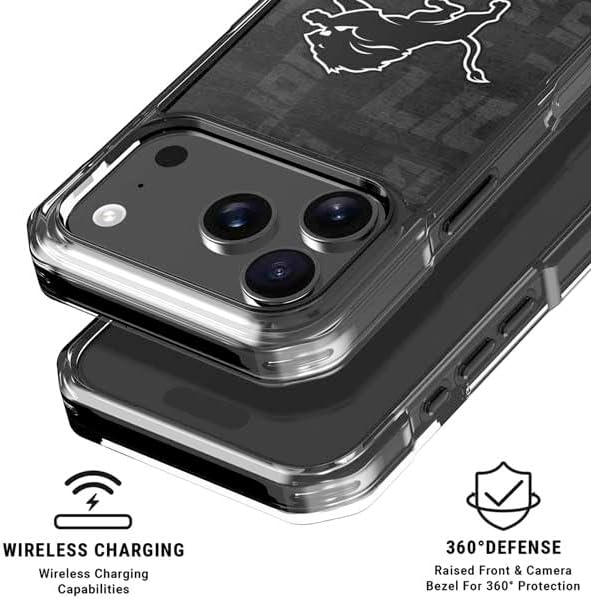 Skinit Clear Phone Case Compatible with iPhone 17 Pro Max - Officially Licensed NFL Detroit Lions Black & White Design