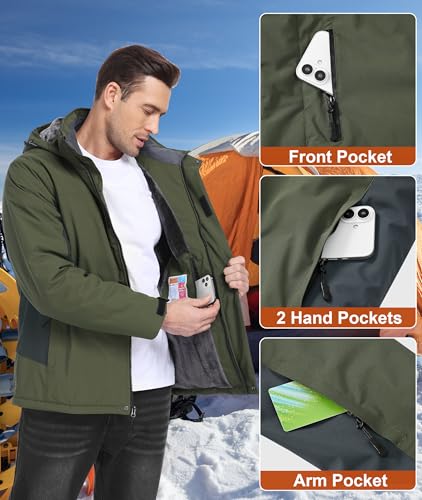 Image of Mens Winter Snow Jacket Waterproof Ski Jackets Snowboard Rain Warm Coat Insulated Hood Fleece Lined